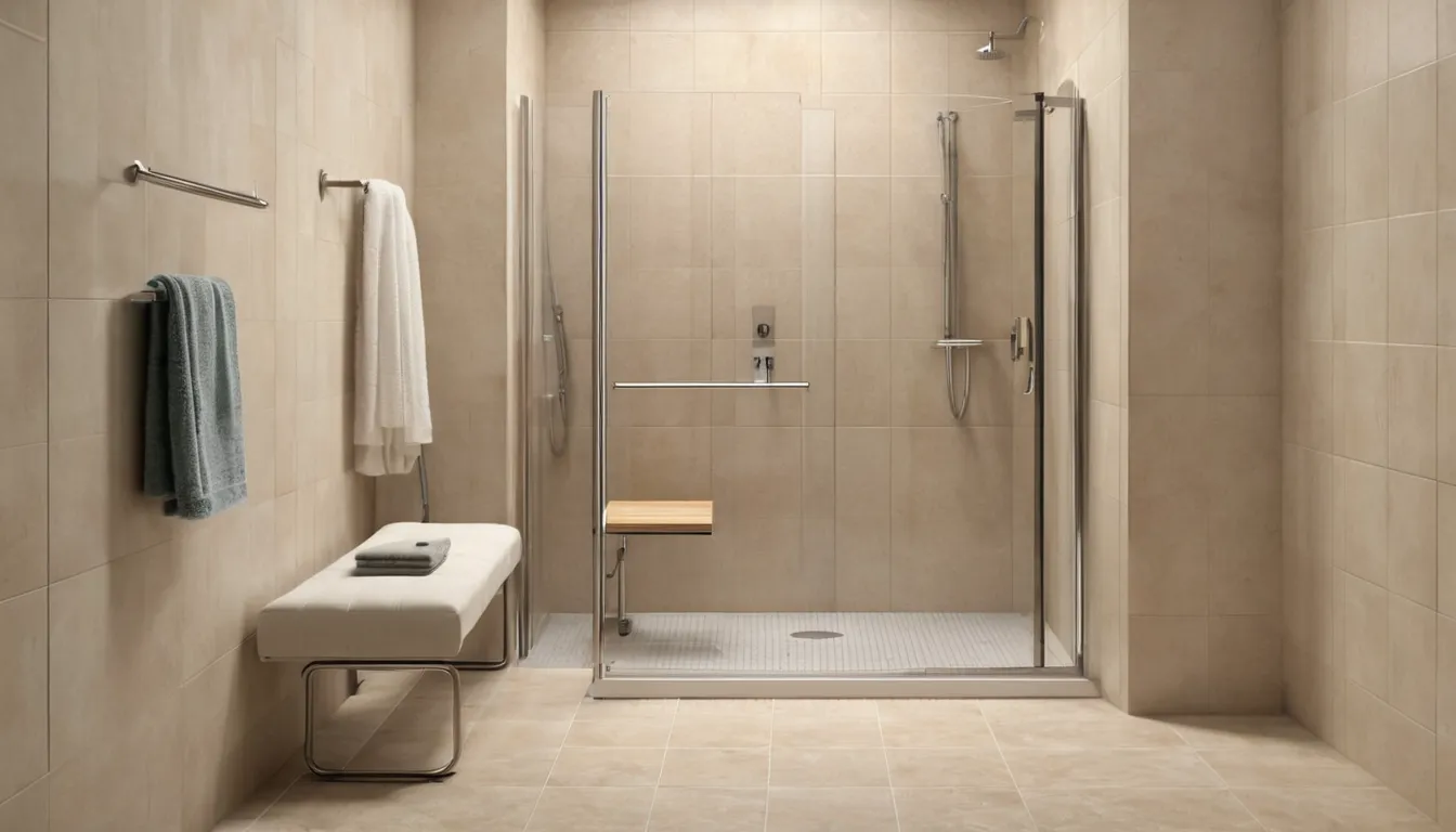 Walk-in shower with a bench and grab bars in a home in the Waterbury area